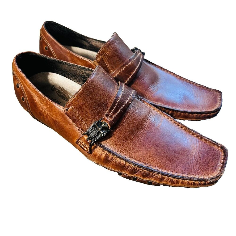 Lounge Mark Nason Studded Cross Stitched Loafer Brown Leather Shoe SZ 10 Italy